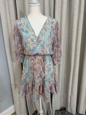 Paisley Mini Dress in Blue and Pink